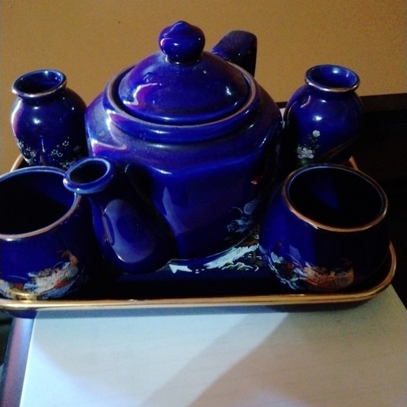 Vintage: Vintage Sake/Tea Set Cobalt Blue & Gold Guild - Picture 4 of 4